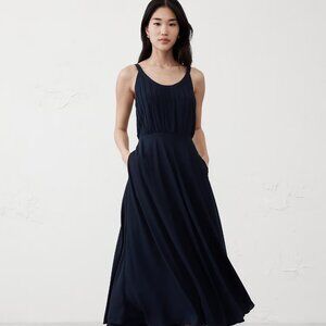 BANANA REPUBLIC DRESS Navy Scoop-Neck Midi Dress 6P